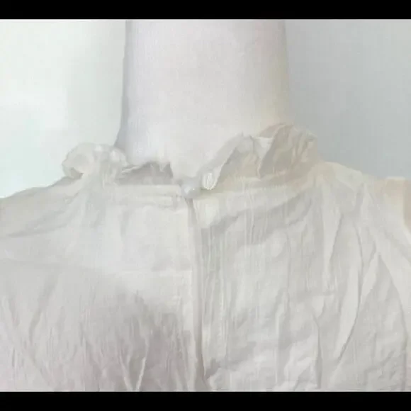 White Size Sm. Sleeveless with Ruffles High Neck Tie Front Knee Length Dress - Picture 3 of 4